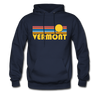 Vermont Hoodie - Retro Sunrise Vermont Crewneck Hooded Sweatshirt - navy