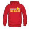 Vermont Hoodie - Retro Sunrise Vermont Crewneck Hooded Sweatshirt - red