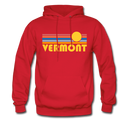 Vermont Hoodie - Retro Sunrise Vermont Crewneck Hooded Sweatshirt - red