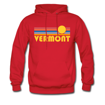 Vermont Hoodie - Retro Sunrise Vermont Crewneck Hooded Sweatshirt - red