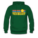 Vermont Hoodie - Retro Sunrise Vermont Crewneck Hooded Sweatshirt - forest green