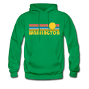 Washington Hoodie - Retro Sunrise Washington Crewneck Hooded Sweatshirt - kelly green