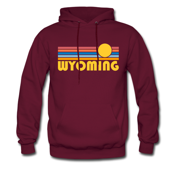 Wyoming Hoodie - Retro Sunrise Wyoming Crewneck Hooded Sweatshirt - burgundy