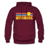 Wyoming Hoodie - Retro Sunrise Wyoming Crewneck Hooded Sweatshirt - burgundy