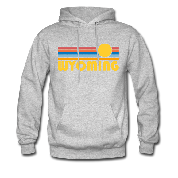 Wyoming Hoodie - Retro Sunrise Wyoming Crewneck Hooded Sweatshirt - heather gray