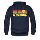 Wyoming Hoodie - Retro Sunrise Wyoming Crewneck Hooded Sweatshirt - navy