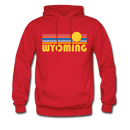 Wyoming Hoodie - Retro Sunrise Wyoming Crewneck Hooded Sweatshirt - red