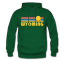 Wyoming Hoodie - Retro Sunrise Wyoming Crewneck Hooded Sweatshirt - forest green