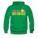 Wyoming Hoodie - Retro Sunrise Wyoming Crewneck Hooded Sweatshirt - kelly green