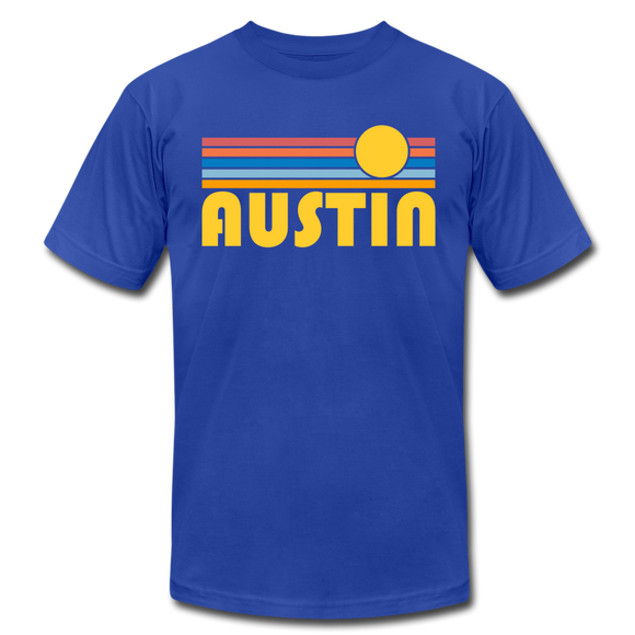 Austin, Texas T-Shirt - Retro Sunrise Unisex Austin T Shirt - royal blue