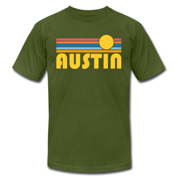 Austin, Texas T-Shirt - Retro Sunrise Unisex Austin T Shirt - olive