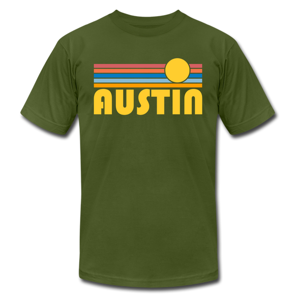Austin, Texas T-Shirt - Retro Sunrise Unisex Austin T Shirt - olive