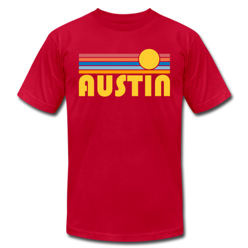 Austin, Texas T-Shirt - Retro Sunrise Unisex Austin T Shirt - red