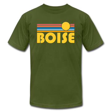 Boise, Idaho T-Shirt - Retro Sunrise Unisex Boise T Shirt - olive
