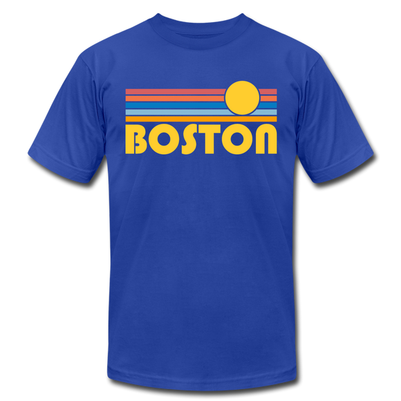 Boston, Massachusetts T-Shirt - Retro Sunrise Unisex Boston T Shirt - royal blue