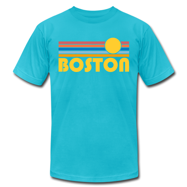 Boston, Massachusetts T-Shirt - Retro Sunrise Unisex Boston T Shirt - turquoise