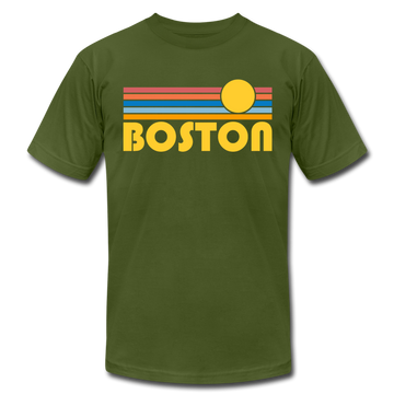 Boston, Massachusetts T-Shirt - Retro Sunrise Unisex Boston T Shirt - olive