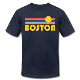 Boston, Massachusetts T-Shirt - Retro Sunrise Unisex Boston T Shirt - navy