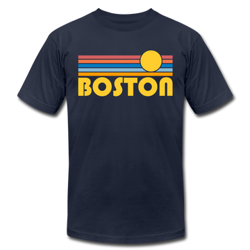 Boston, Massachusetts T-Shirt - Retro Sunrise Unisex Boston T Shirt - navy