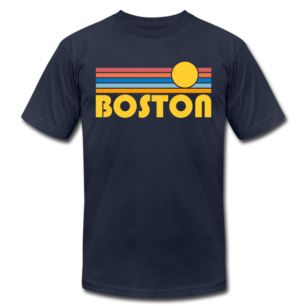 Boston, Massachusetts T-Shirt - Retro Sunrise Unisex Boston T Shirt - navy