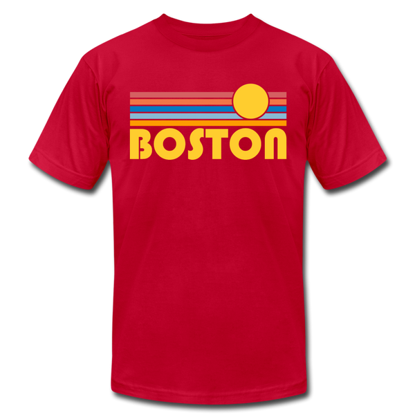 Boston, Massachusetts T-Shirt - Retro Sunrise Unisex Boston T Shirt - red
