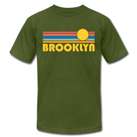 Brooklyn, New York T-Shirt - Retro Sunrise Unisex Brooklyn T Shirt - olive