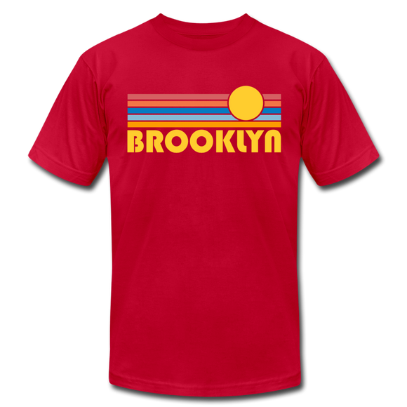Brooklyn, New York T-Shirt - Retro Sunrise Unisex Brooklyn T Shirt - red