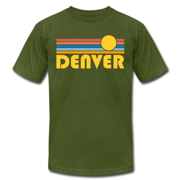 Denver, Colorado T-Shirt - Retro Sunrise Unisex Denver T Shirt - olive
