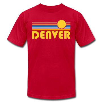 Denver, Colorado T-Shirt - Retro Sunrise Unisex Denver T Shirt - red