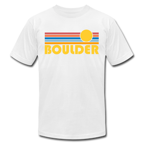 Boulder, Colorado T-Shirt - Retro Sunrise Unisex Boulder T Shirt - white