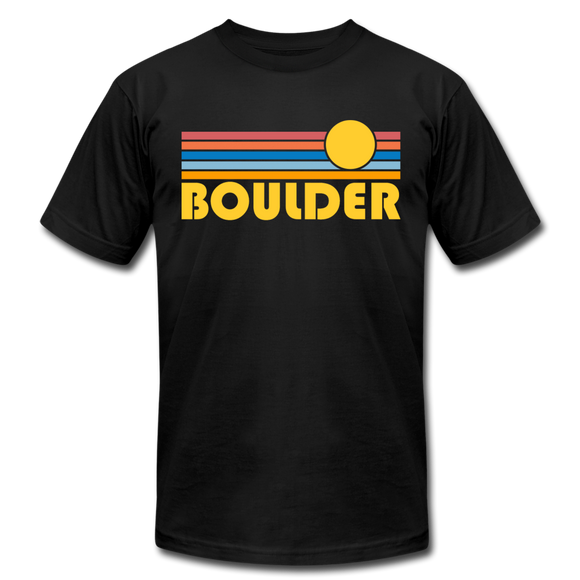 Boulder, Colorado T-Shirt - Retro Sunrise Unisex Boulder T Shirt - black
