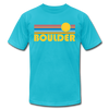 Boulder, Colorado T-Shirt - Retro Sunrise Unisex Boulder T Shirt - turquoise