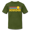 Boulder, Colorado T-Shirt - Retro Sunrise Unisex Boulder T Shirt - olive