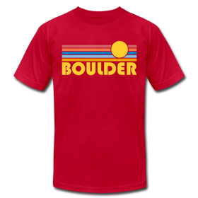 Boulder, Colorado T-Shirt - Retro Sunrise Unisex Boulder T Shirt - red