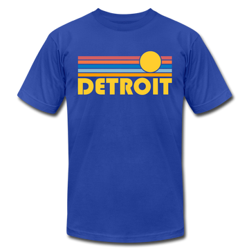 Detroit, Michigan T-Shirt - Retro Sunrise Unisex Detroit T Shirt - royal blue