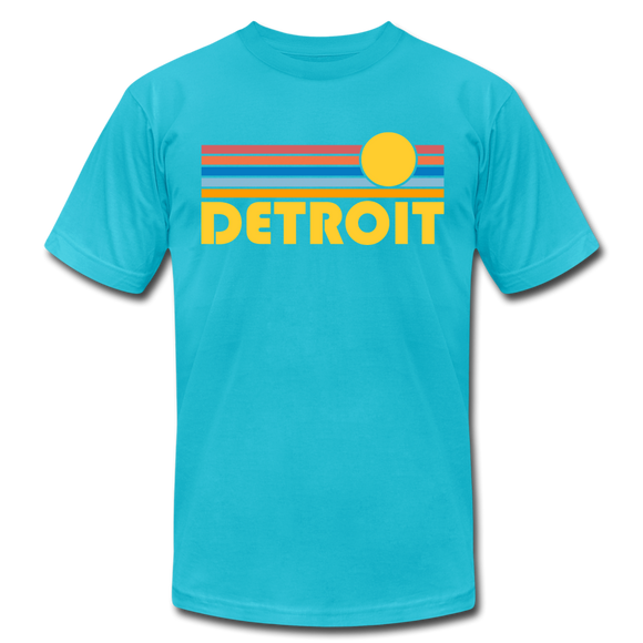 Detroit, Michigan T-Shirt - Retro Sunrise Unisex Detroit T Shirt - turquoise