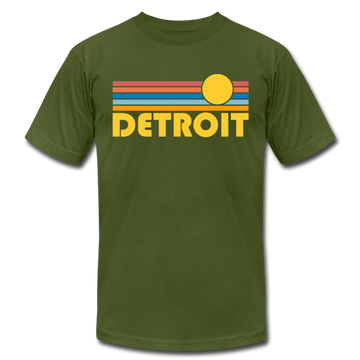 Detroit, Michigan T-Shirt - Retro Sunrise Unisex Detroit T Shirt - olive