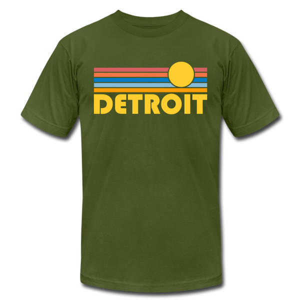 Detroit, Michigan T-Shirt - Retro Sunrise Unisex Detroit T Shirt - olive