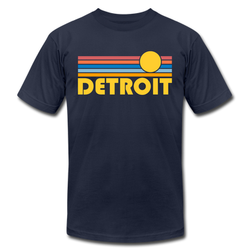 Detroit, Michigan T-Shirt - Retro Sunrise Unisex Detroit T Shirt - navy