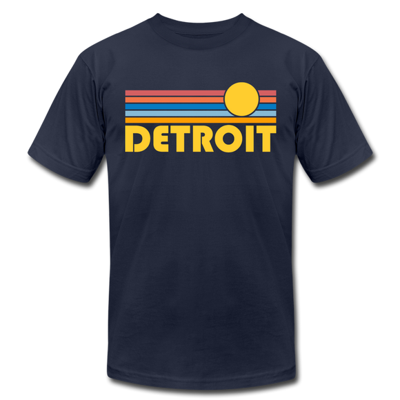 Detroit, Michigan T-Shirt - Retro Sunrise Unisex Detroit T Shirt - navy