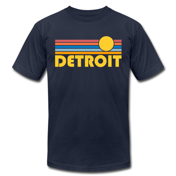 Detroit, Michigan T-Shirt - Retro Sunrise Unisex Detroit T Shirt - navy