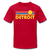 Detroit, Michigan T-Shirt - Retro Sunrise Unisex Detroit T Shirt - red