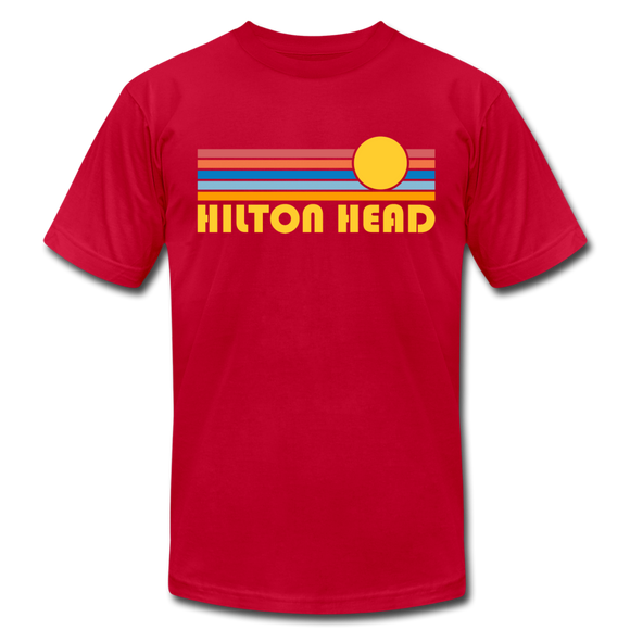 Hilton Head, South Carolina T-Shirt - Retro Sunrise Unisex Hilton Head T Shirt - red