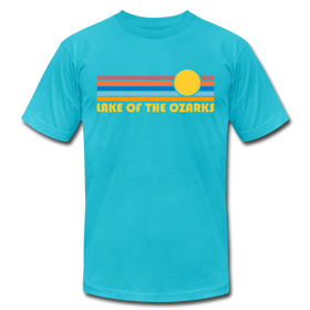 Lake of the Ozarks, Missouri T-Shirt - Retro Sunrise Unisex Lake of the Ozarks T Shirt - turquoise