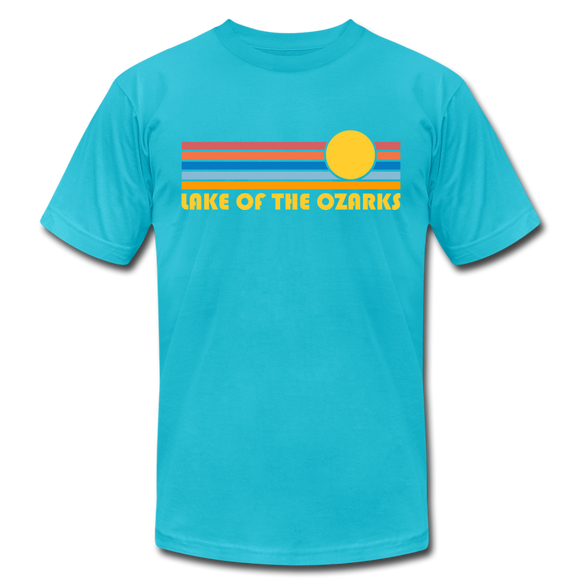 Lake of the Ozarks, Missouri T-Shirt - Retro Sunrise Unisex Lake of the Ozarks T Shirt - turquoise