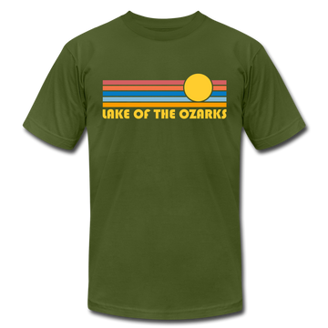 Lake of the Ozarks, Missouri T-Shirt - Retro Sunrise Unisex Lake of the Ozarks T Shirt - olive