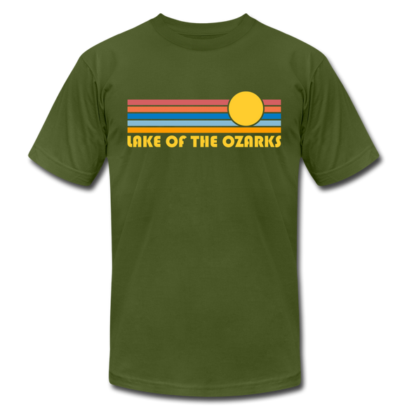 Lake of the Ozarks, Missouri T-Shirt - Retro Sunrise Unisex Lake of the Ozarks T Shirt - olive