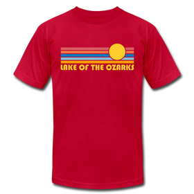 Lake of the Ozarks, Missouri T-Shirt - Retro Sunrise Unisex Lake of the Ozarks T Shirt - red
