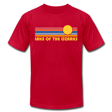 Lake of the Ozarks, Missouri T-Shirt - Retro Sunrise Unisex Lake of the Ozarks T Shirt - red
