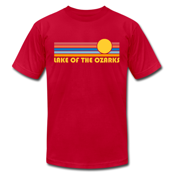 Lake of the Ozarks, Missouri T-Shirt - Retro Sunrise Unisex Lake of the Ozarks T Shirt - red
